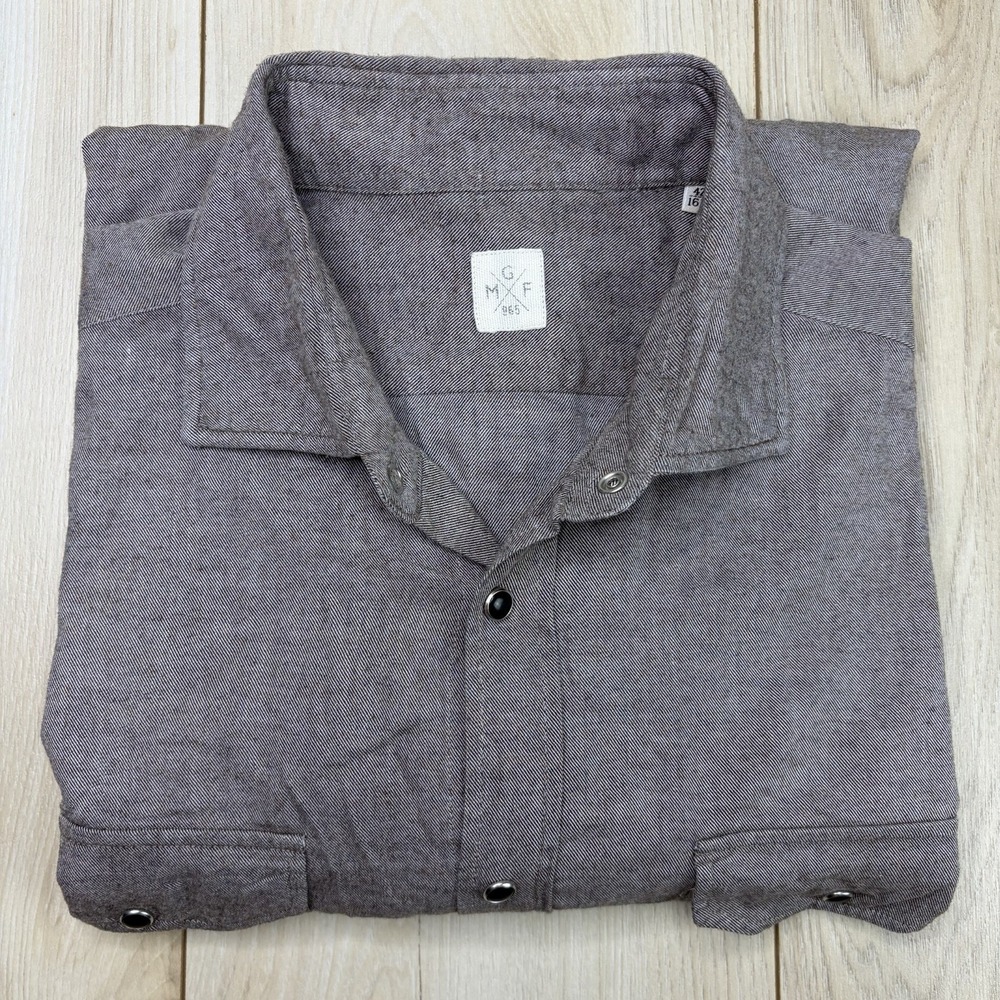 MGF 965 Brushed Twill Pearl Snap Shirt Mens XL 42/16.5 Brown Cotton